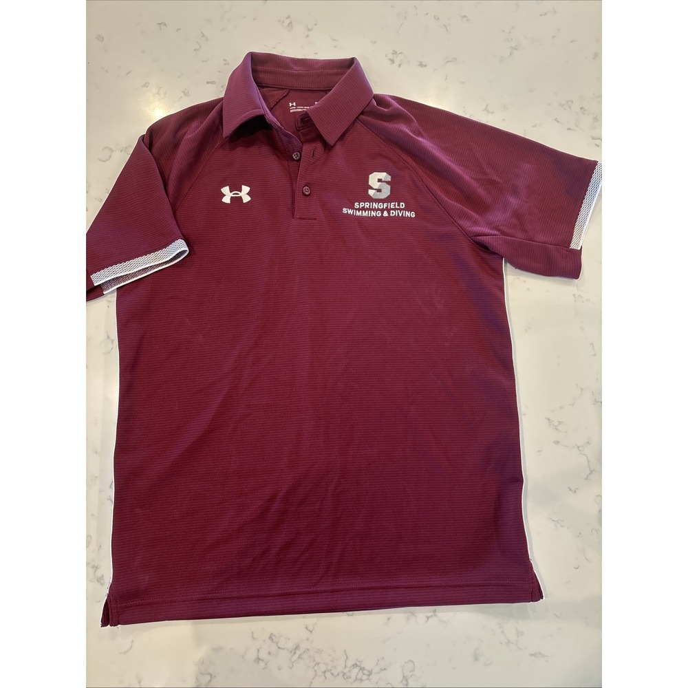 UA Loose Dri Fit Polo Shirt Springfield College Swimming & Diving NCAA Men's Med